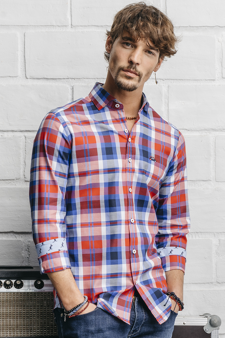 camisa cuadros roja hombre