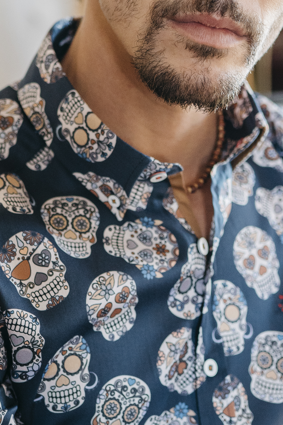 camisa estampada hombre calaveras mexicanas