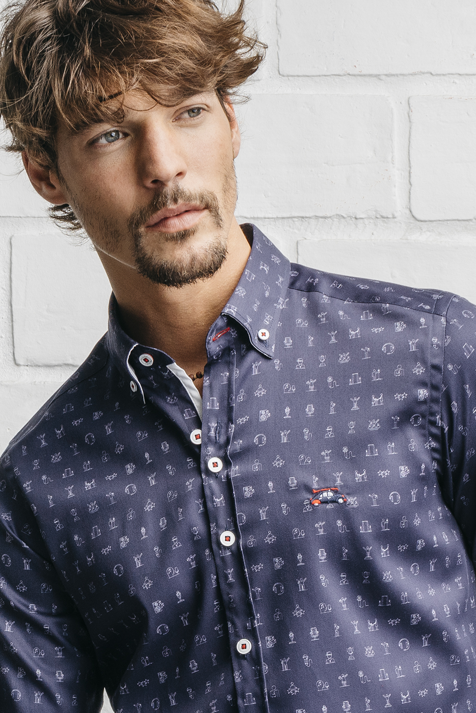 camisa estampada para hombre azul musica