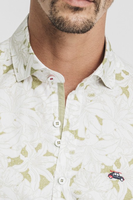 camisa estampada hombre manga corta tropical