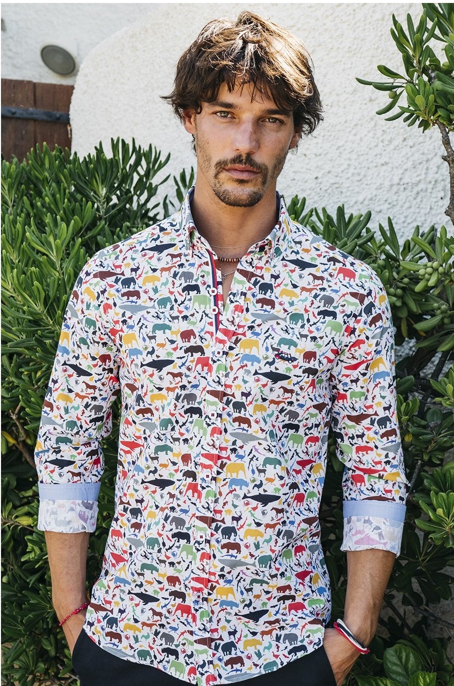 camisa estampada hombre manga larga