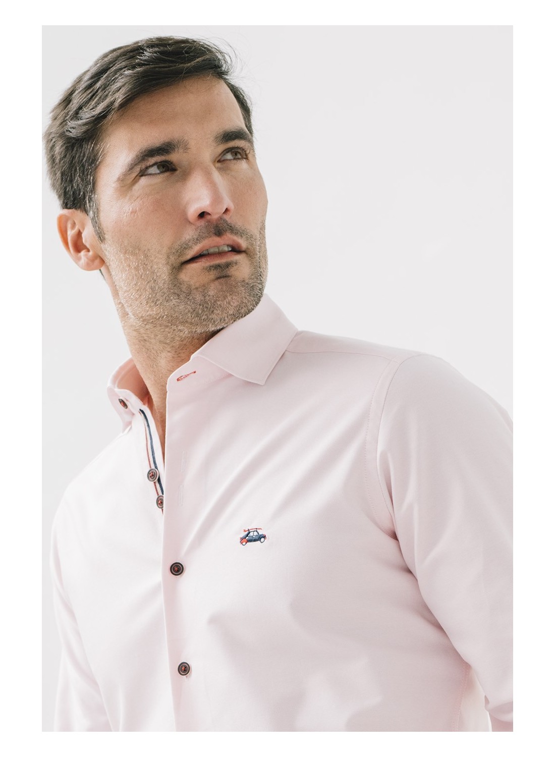 camisa hombre rosa lisa