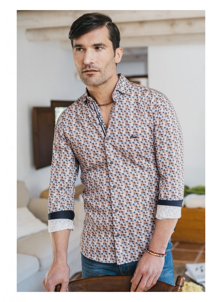 camisa estampada hombre manga larga