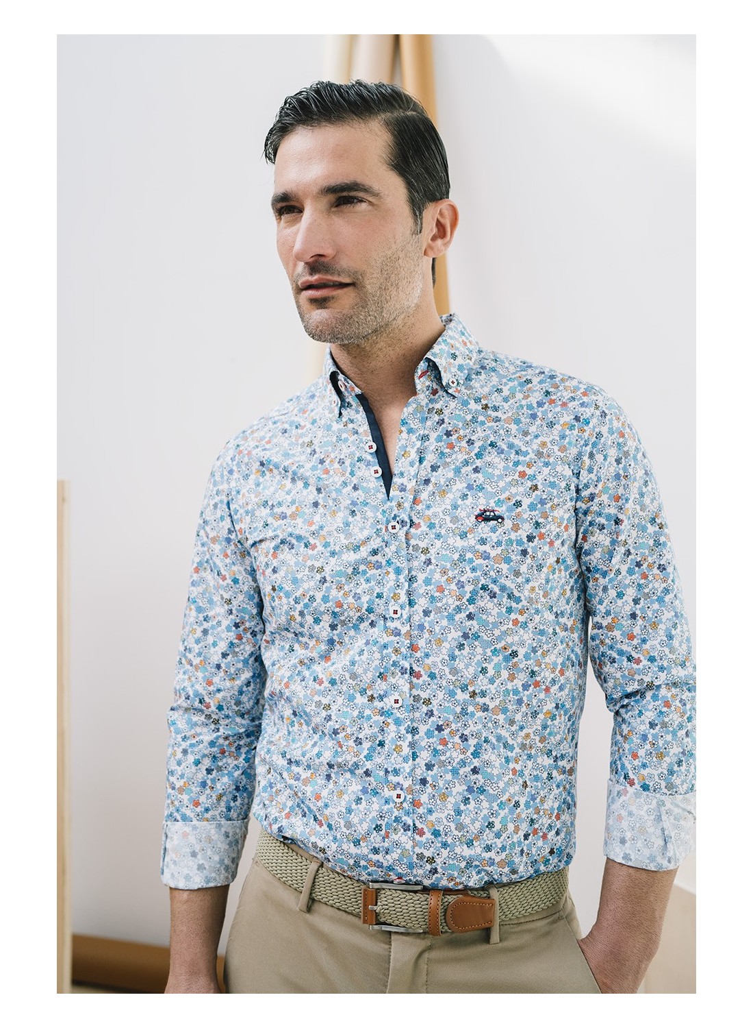 camisa de hombre estampada flores patchwork