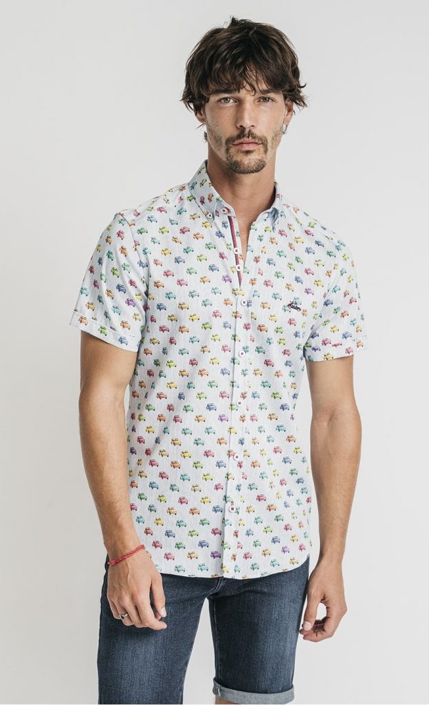 camisa estampada hombre manga corta