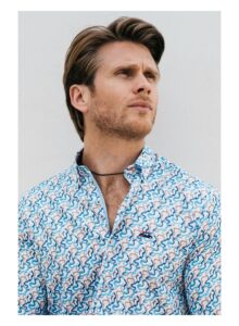 camisa hombre slim fit estampado abstracto azul y-marron 2