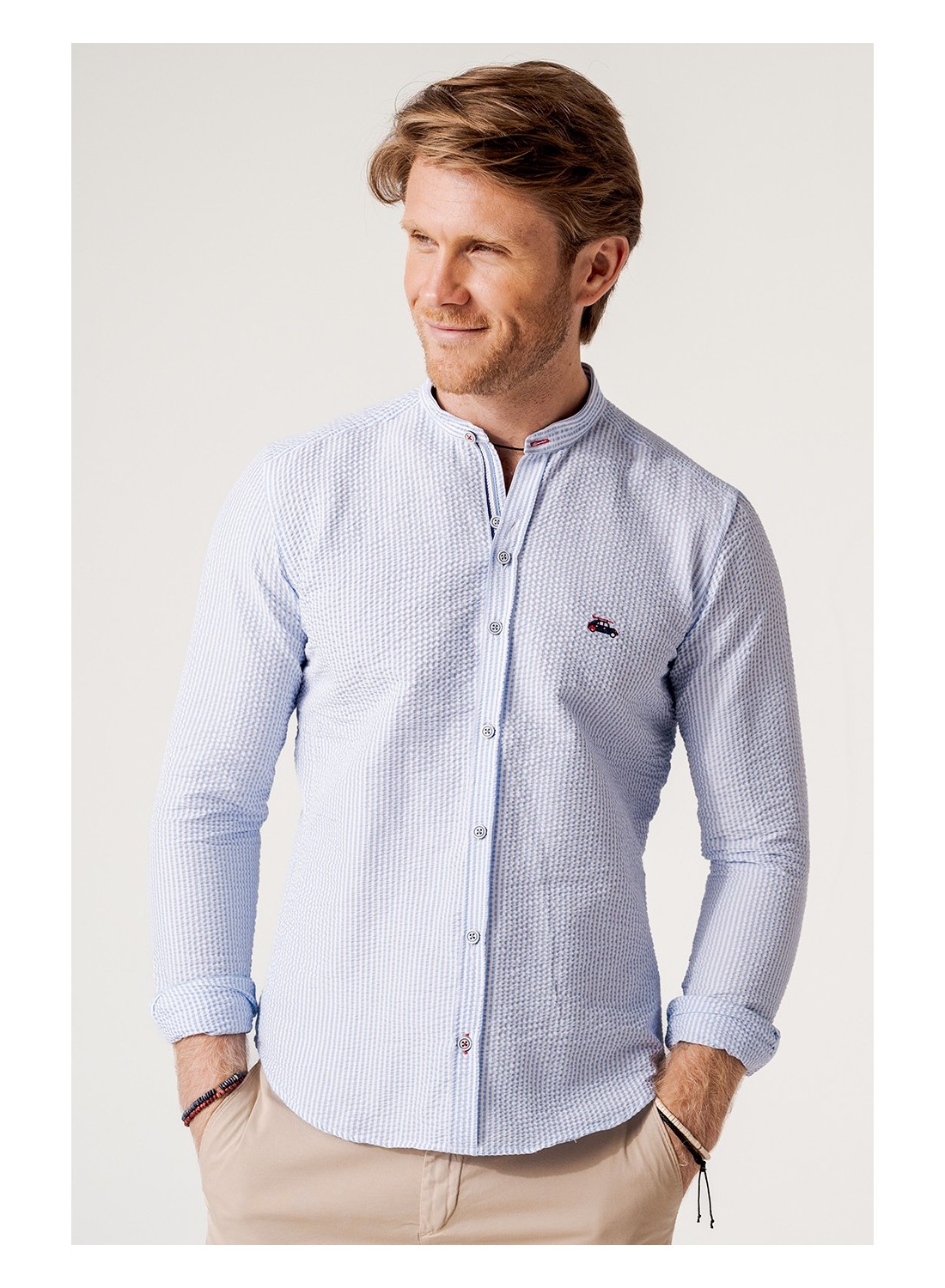 camisa seersucker slim fit rayas azul celeste 1