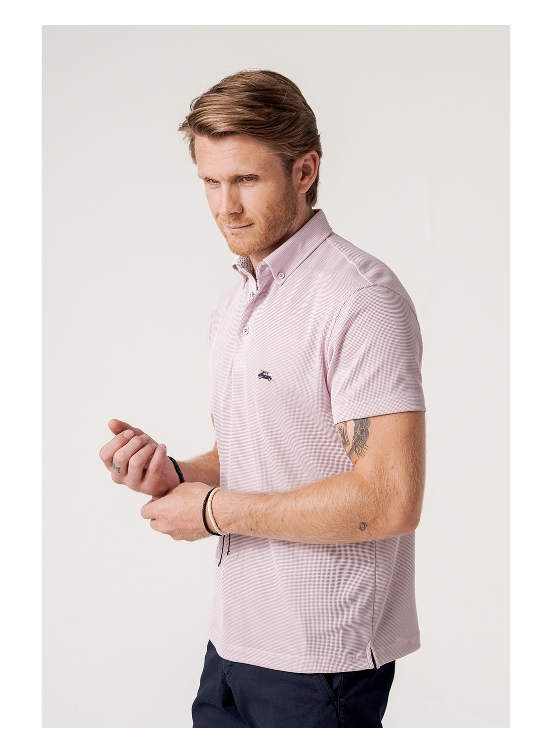 polo jacquard textura manga corta color malva 1