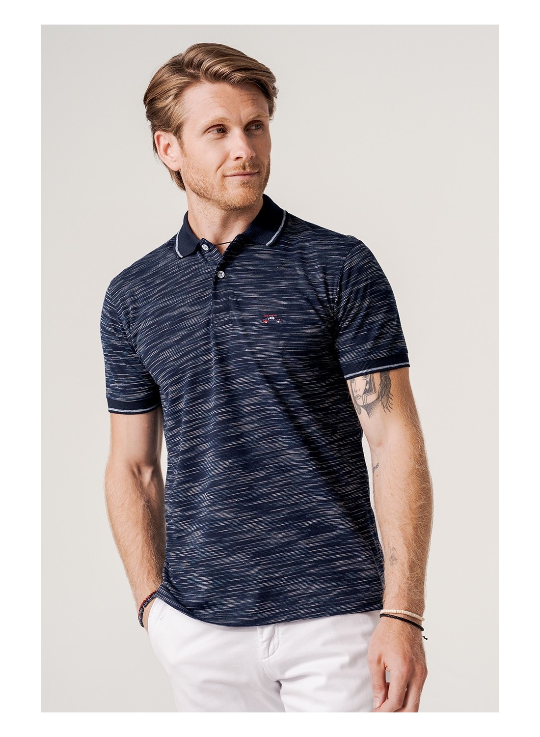 polo jacquard textura manga corta color marino 1